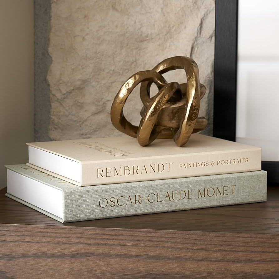 ZICOTO Set of 2 Beautiful Decorative Linen Books - Aesthetic Faux/Fake Books for Modern Home Deco... | Amazon (US)