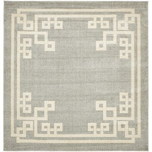 Unique Loom Athens Tribal Border Design Square Rug 8' x 8' Gray/Beige | Cymax