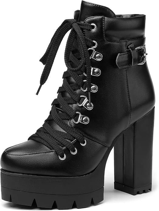 Susanny Sexy High Heels for Women Boots Round Toe Platform Booties Lace Up Suede Side Zipper Ankl... | Amazon (US)