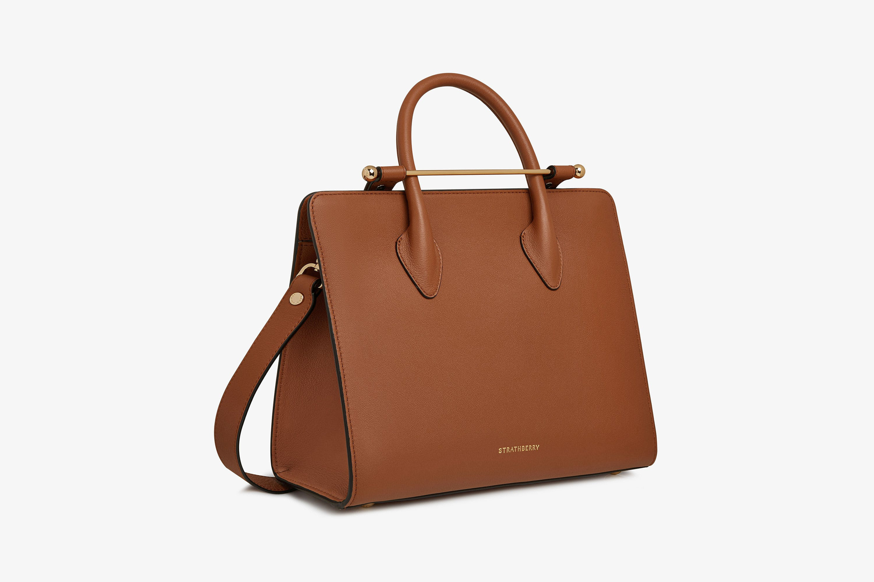 The Strathberry Midi Tote - Top Handle Leather Tote Bag - Tan | Strathberry