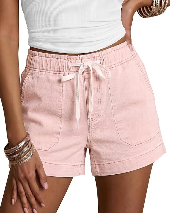 luvamia Jean Shorts for Women High Waisted Pull On Drawstring Elastic Waist Trendy Stretchy Denim... | Amazon (US)