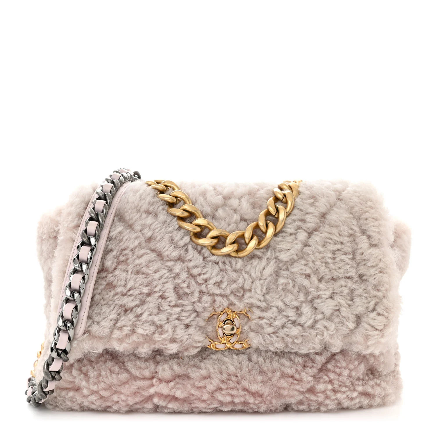 Shearling Sheepskin Medium Chanel 19 Flap Light Pink | FASHIONPHILE (US)