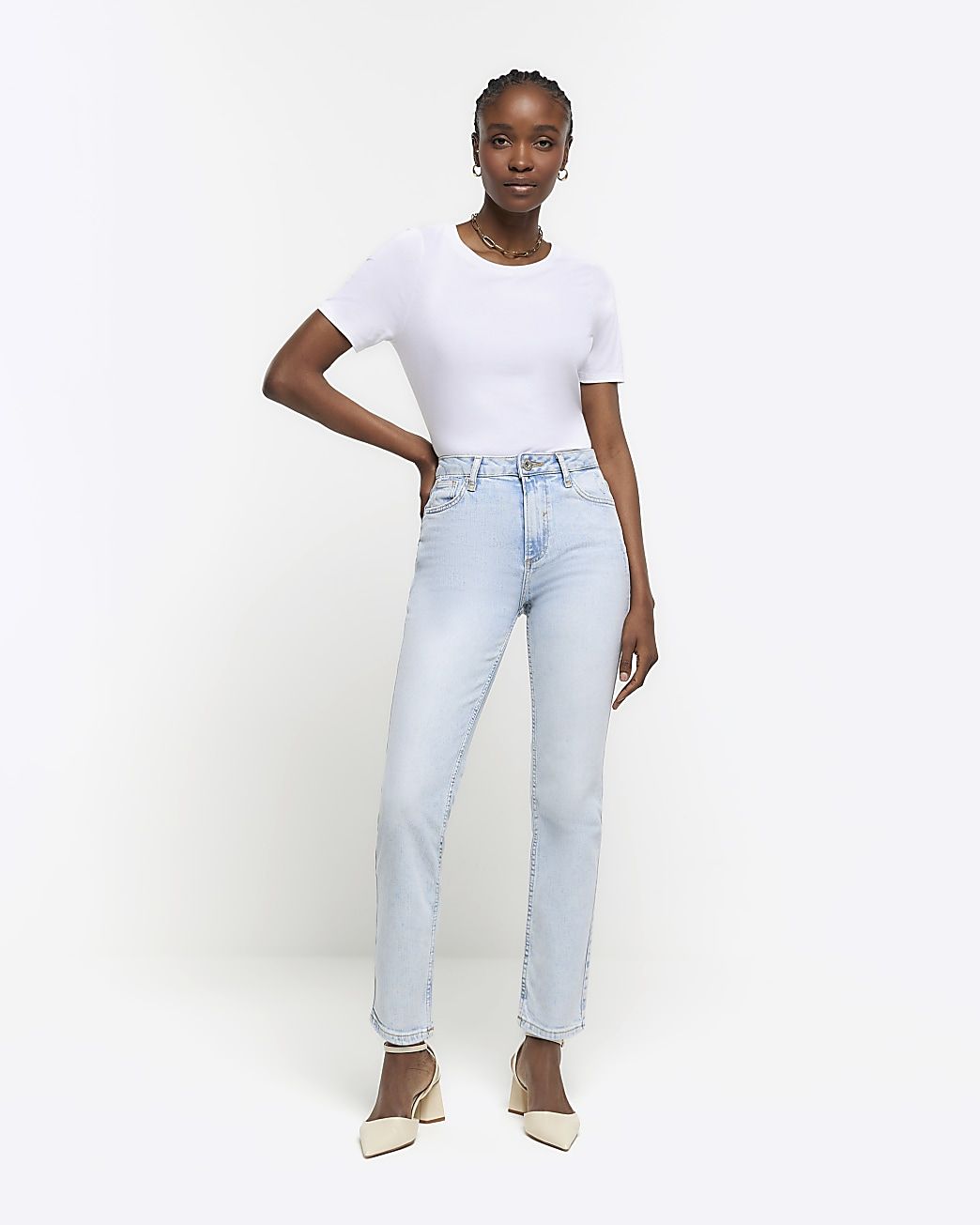 Blue high waisted slim fit straight jean | River Island (UK & IE)