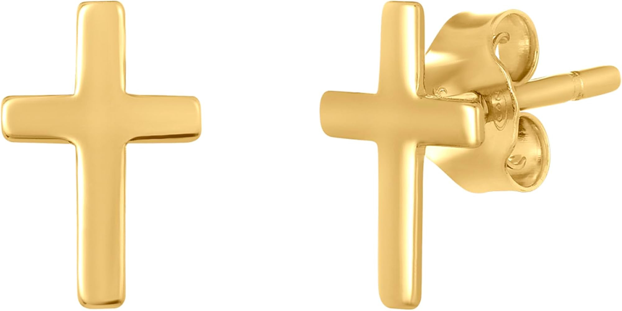 Cross Stud Earrings in .925 Sterling Silver Plated Rhodium and in 18K Gold Plated I Religious Sma... | Amazon (US)