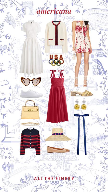Olympics, Americana style, red white and blue, red dress, team usa , American flag, what to wear to the Olympics, Olympics outfit inspo 