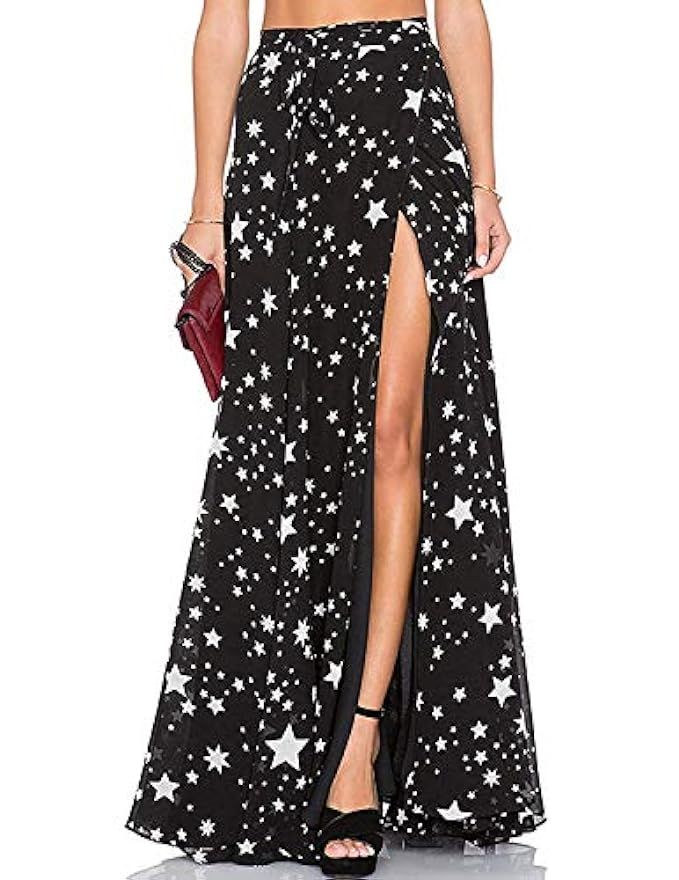 LULULADY Women's High Waist Star Print Split Maxi Skirt | Amazon (US)