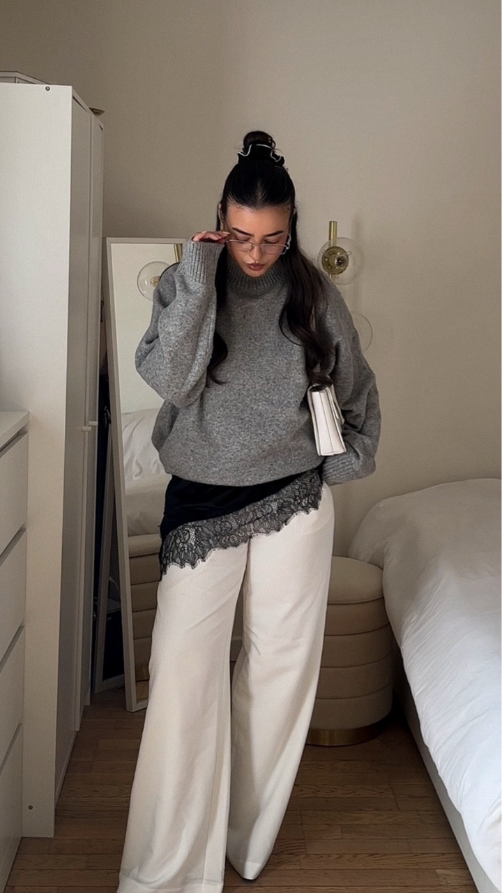 Been honestly loving this little lace moment lately - it just adds something✨ to the outfit 🖤🤍🩶
Details :
Lace top : @asos 
Sweater @camaieu 
Pants : @commense.official 
Boots : @bershka 
Glasses : @asos / reclaimed vintage 
Bag : @lancelparis 
.
.
.
.
.
.
.
.
.
.
.
#grwm #outfitinspo #outfitideas #winterstyle #winterfashion capsulewardrobe casuallook casualchic zara hm aesthetic lookbook lookdujour outfitdiaries minimalstyle winteressentials timelessfashion ootd