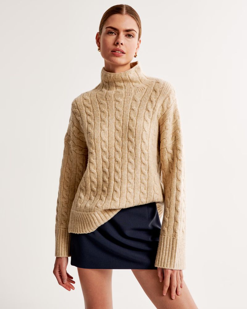 Cable Easy Funnel Neck Sweater | Abercrombie & Fitch (US)