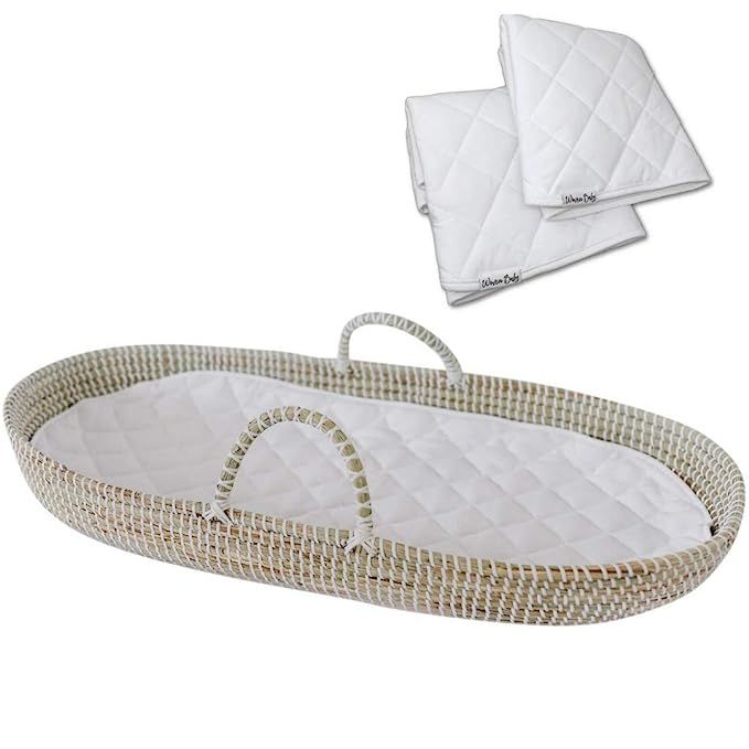 Baby Changing Basket Handmade Seagrass Basket - with 2 Fairtrade Soft Organic Cotton Waterproof P... | Amazon (US)