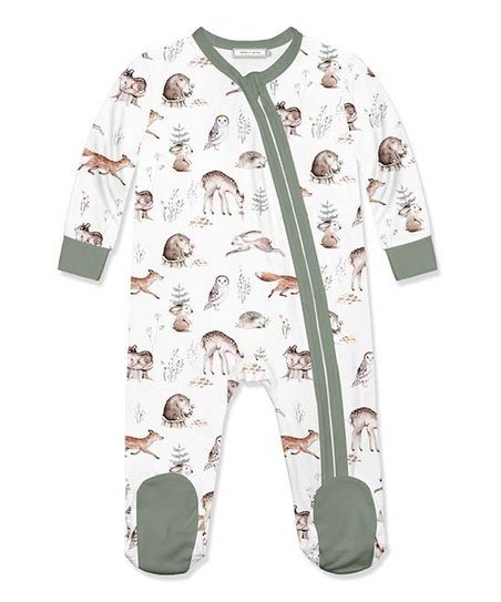 White & Sage Woodland Animals Footie - Infant | Zulily