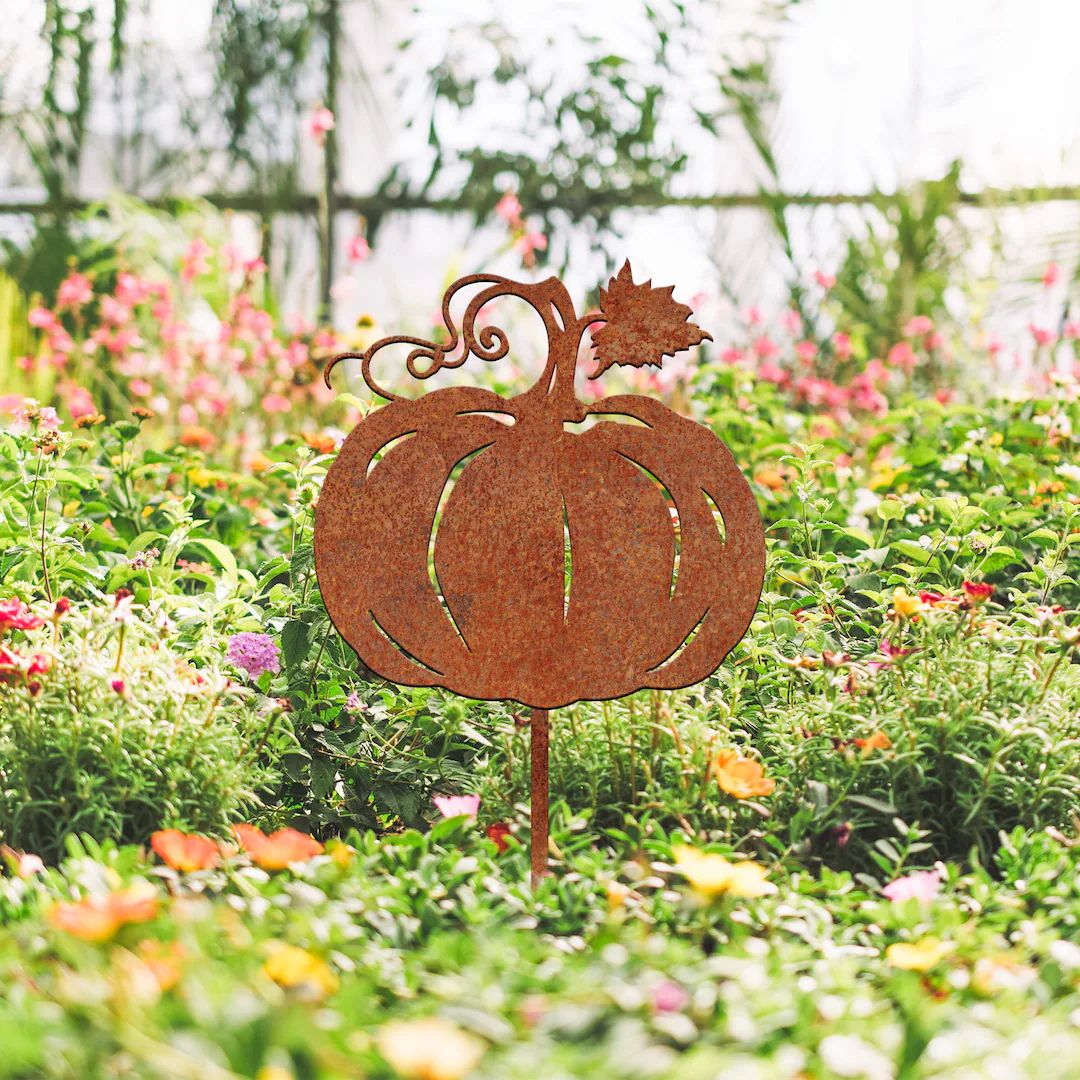 Pumpkin Garden Sign Rusty, Pumpkin Garden Stake, Rusted Metal Yard Art, Thanksgiving Decor, Garde... | Etsy (US)