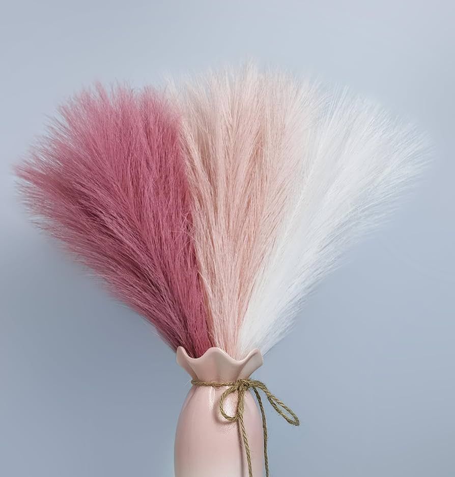 9 Pcs 17" Pampas Grass Pink White Decor Faux Dried Fluffy Fake Small Light Pink Pompas Artificial... | Amazon (US)