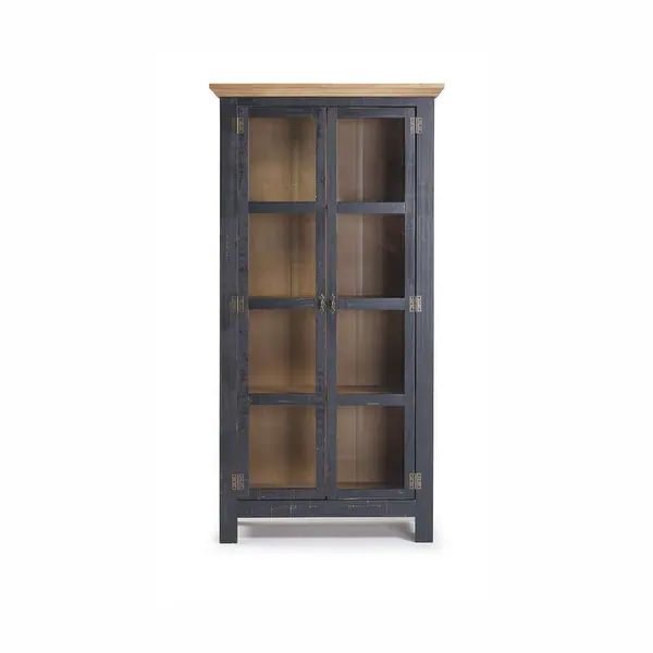 The Beach House Design Accent Cabinet w/ Glass Doors - Black Golden Oak | Bed Bath & Beyond