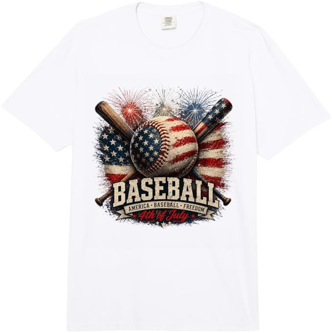 Patriotic Baseball USA Flag Graphic Design Comfort Colors Adult Heavyweight T-Shirt | Amazon (US)