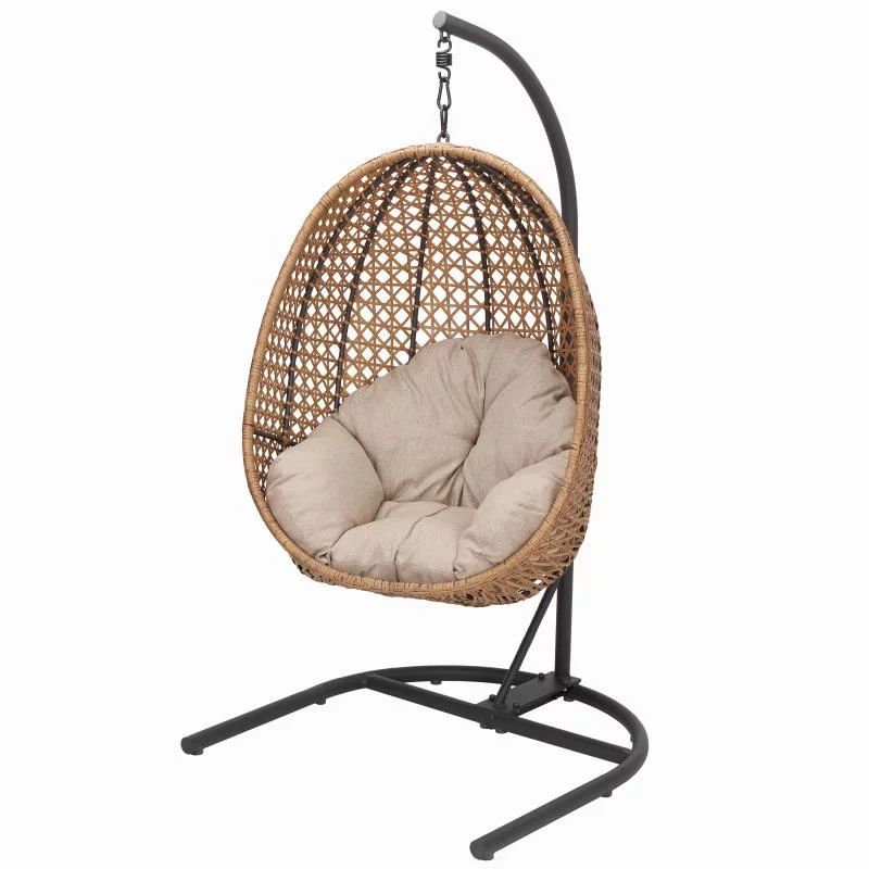 Better Homes & Gardens Wicker Hanging Egg Chair with Cushion and Stand - Tan - Walmart.com | Walmart (US)