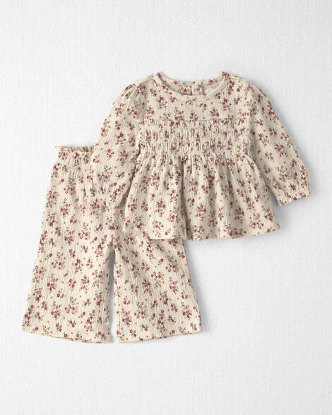 Baby Girl 2-Piece Organic Cotton Smocked Top & Pant Set - Little Planet | Carter's | Carter's Inc