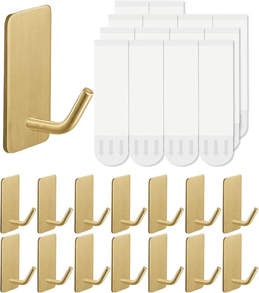 14 Pcs Towel Hooks with Removable Strips for Hanging, Adhesive Wall Hooks Heavy Duty, Outdoor No ... | Amazon (US)