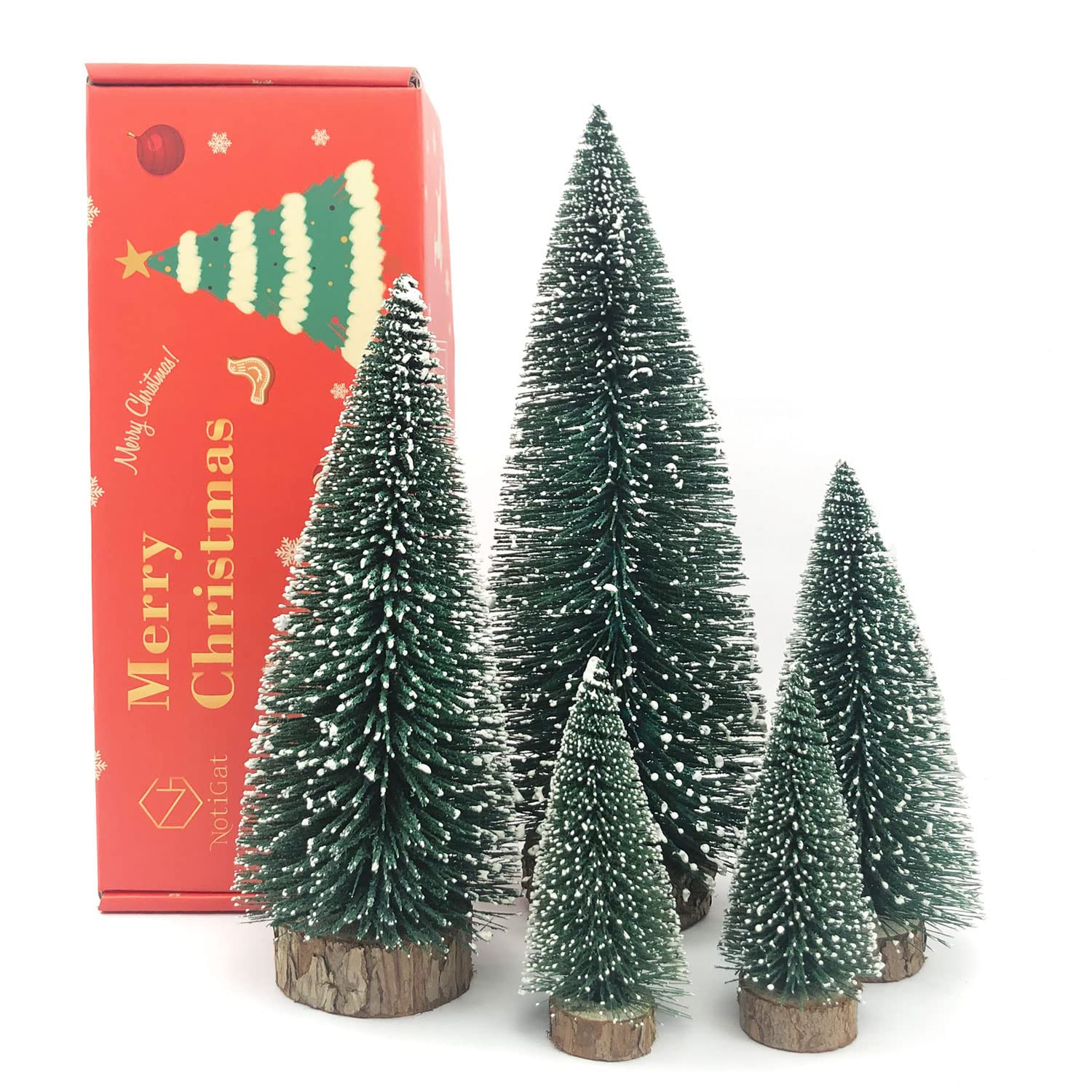 mini Christmas Tree Bottle Brush Christmas Trees with Wooden Bases Christmas Decorations for Part... | Amazon (US)