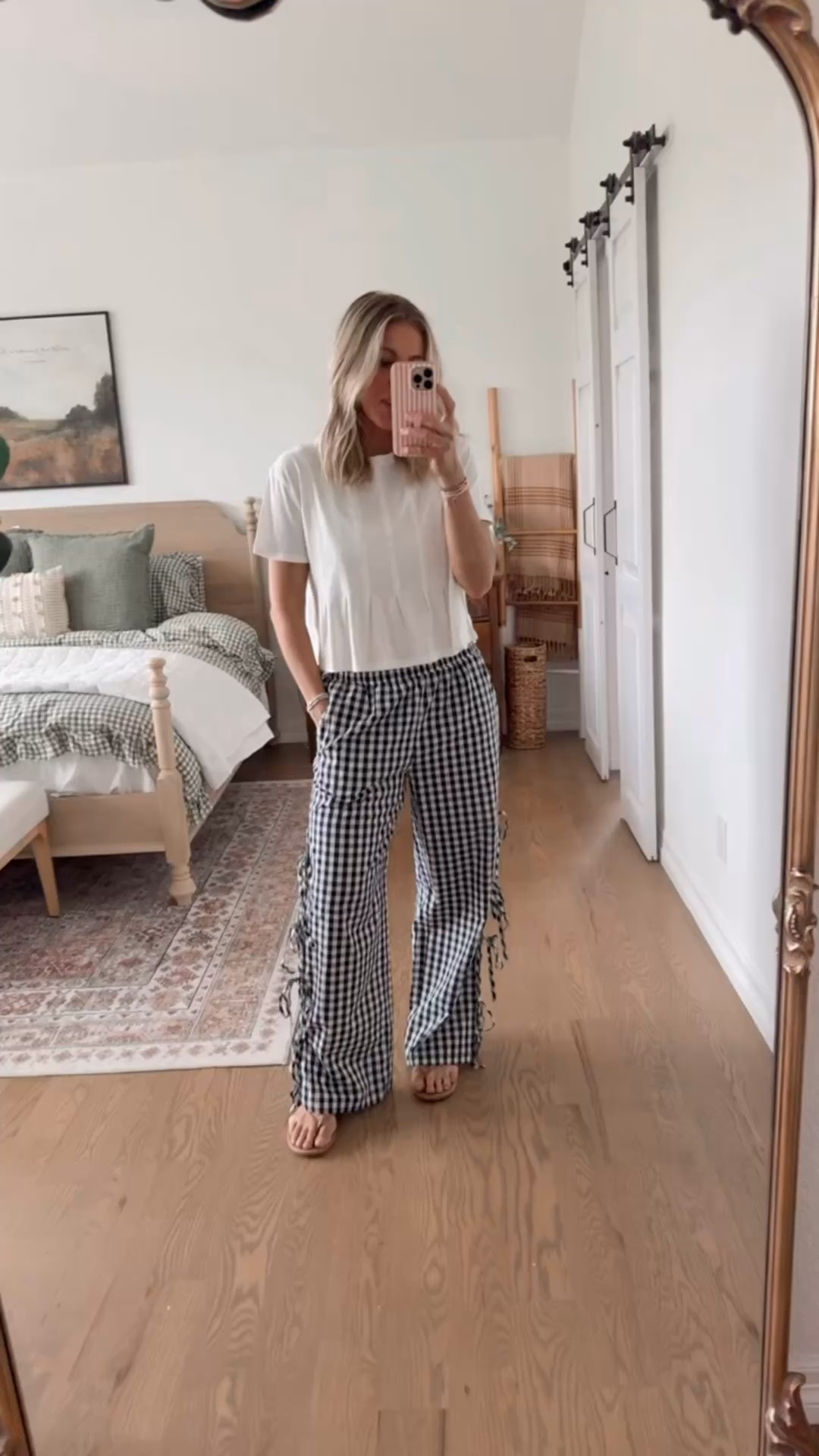 Wearing medium in these gingham print pants from Amazon!