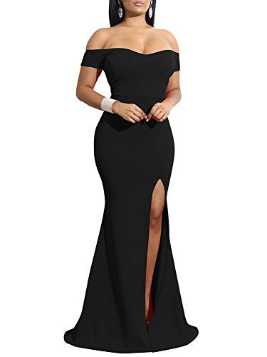 YMDUCH Damen Schulterfrei High Split Lange Formale Party Kleid Abendkleid, Schwarz, Mittel | Amazon (DE)