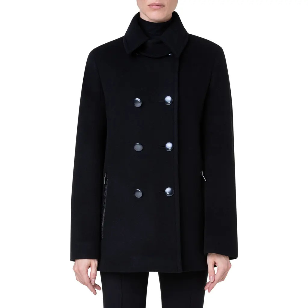 Akris punto Wool Blend Peacoat in 009 Black at Nordstrom, Size 2 | Nordstrom