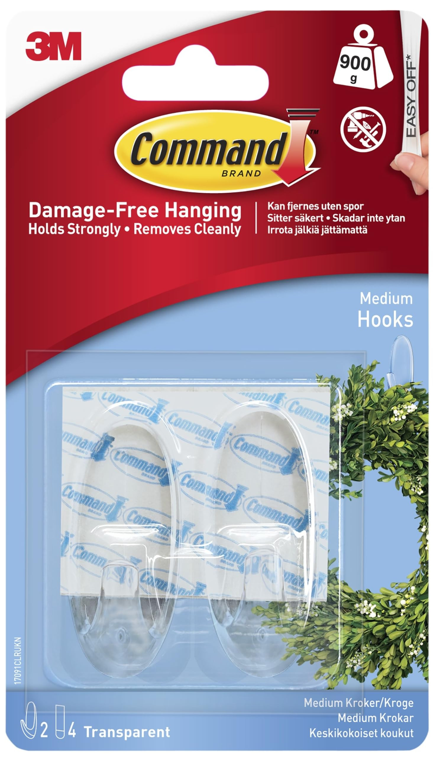 Command Medium Hook, Pack of 2 Hooks and 4 Adhesive Strips, Transparent - Damage Free Hanging - H... | Amazon (UK)