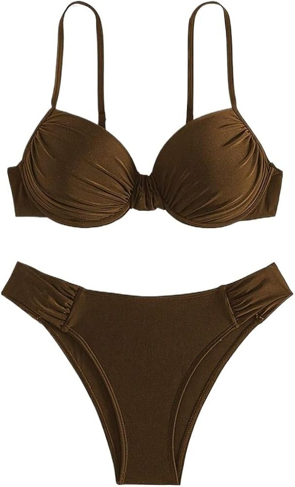Womens Ruched Bathing Suit Sexy Top Bikini 2 Piece Swimsuit for Beach Vacation | Amazon (US)