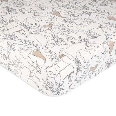 Crane Baby Cotton Sateen Fitted Crib Sheet - Ezra Woodland | Target