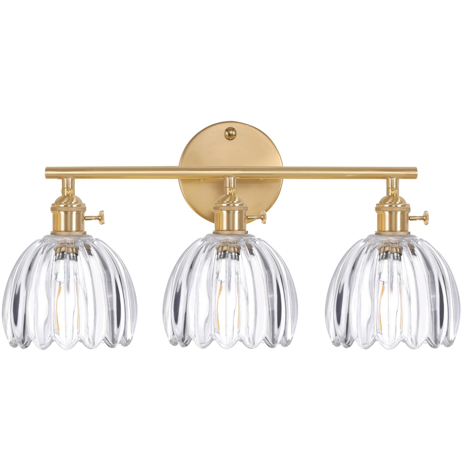 Bathroom Light Fixtures, 3-Light Brass Vanity Wall Light Over Mirror with Clear Tulip Glass Shade... | Amazon (US)