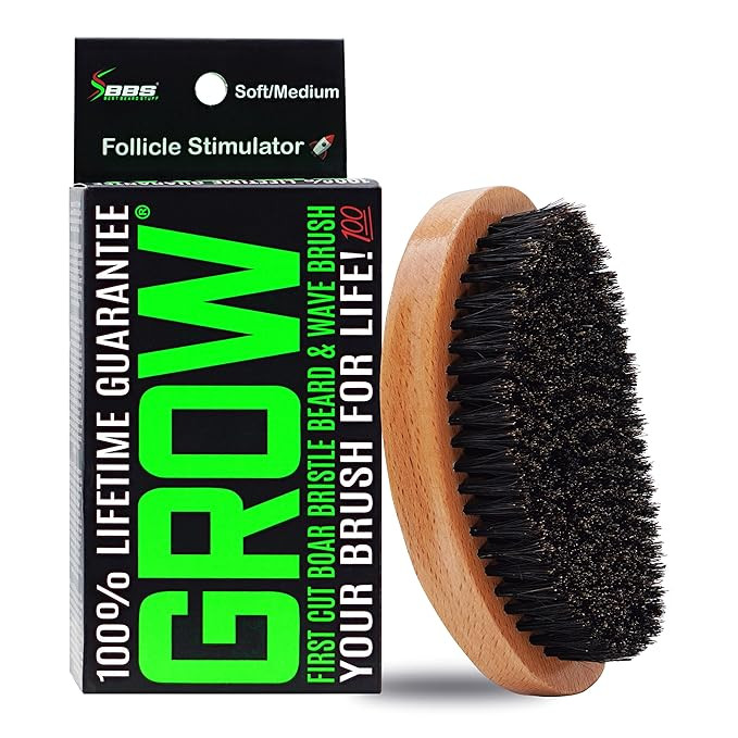 GROW Beard Brush & 360 Wave Brush for Men - Natural Boar Bristle For Fuller, Thicker Hair, Beard ... | Amazon (US)