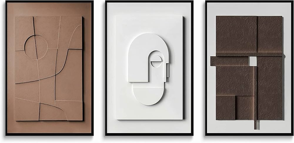 3pcs Brown and White Geometric Abstract Minimalist Wall Art Poster Nordic Home Decor Luxury Moder... | Amazon (US)