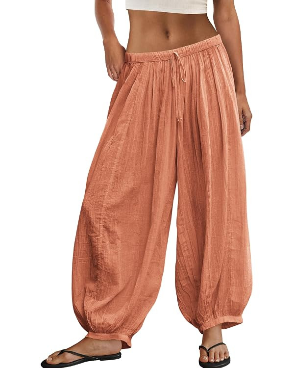 Panadila Women Balloon Pants Sheer Beach Pants Flowy Drawstring Wide Leg Trousers Summer Vacation... | Amazon (US)