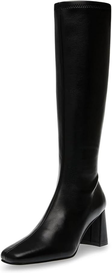 DOEYG Black Leather Knee High Boots for Women Chunky Heeled Tall Boots Square Toe Block Heels Lon... | Amazon (US)