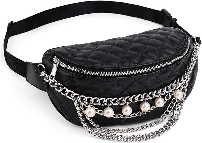 UTO Fanny-Pack-for-Women-Leather Vegan Waist Bag Pearl Chain Lightweight Chest Pack Shoulder Purs... | Amazon (US)