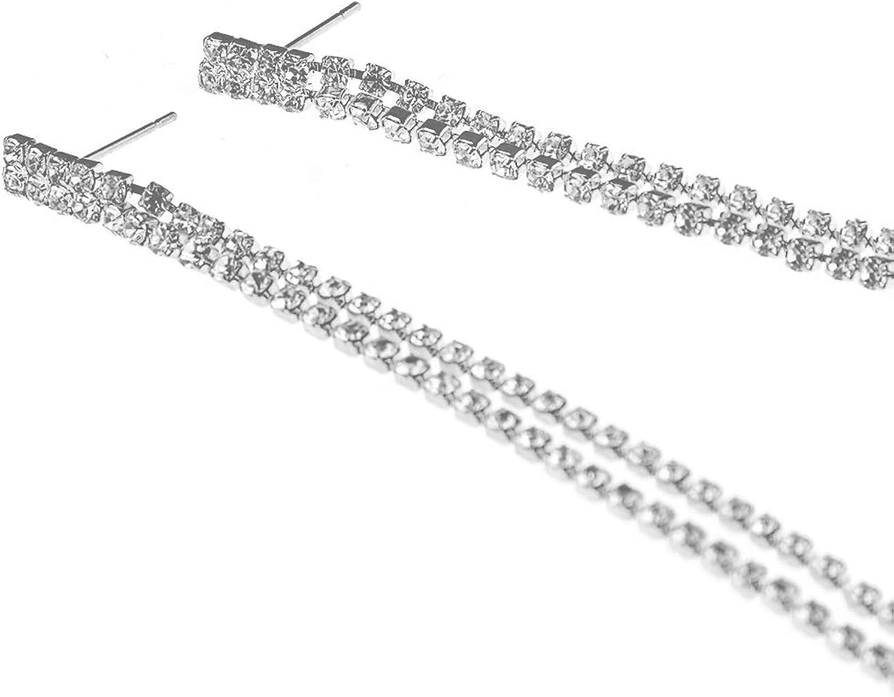 HUJUON Elegant Long Rhinestone Chain Earrings. Punk Double Strand Tassel Line Earrings Minimalism... | Amazon (US)