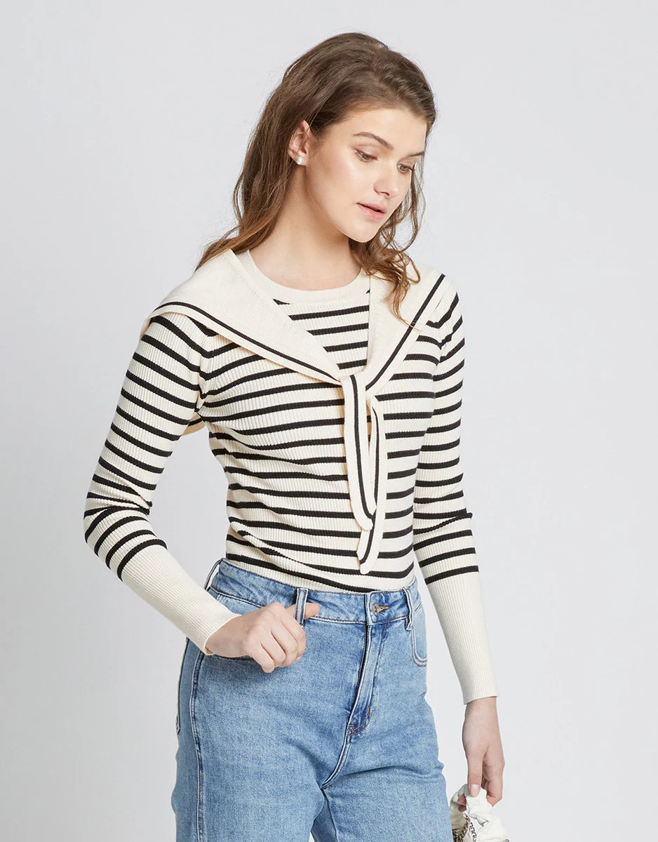 Sailor Collar Striped Knitted Top | Urban Revivo