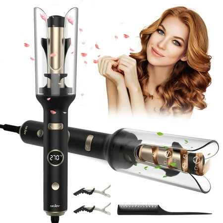 Sejoy Automatic Curling Iron Professional Anti-Tangle Auto Hair Curler with 1.0-inch Large Rotating Barrel 5 Temps & Timers & LED Display Dual Voltage with Auto Shut-Off for Hair Styling Black | Walmart (US)