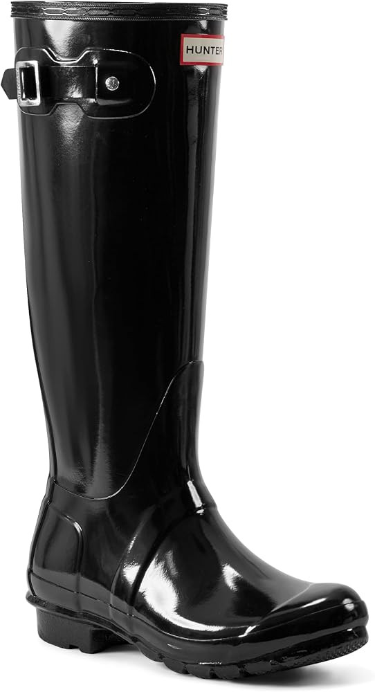 Amazon.com | Hunter Women's Original Tall Gloss Rain Boots, Black, 8 | Knee-High | Amazon (US)