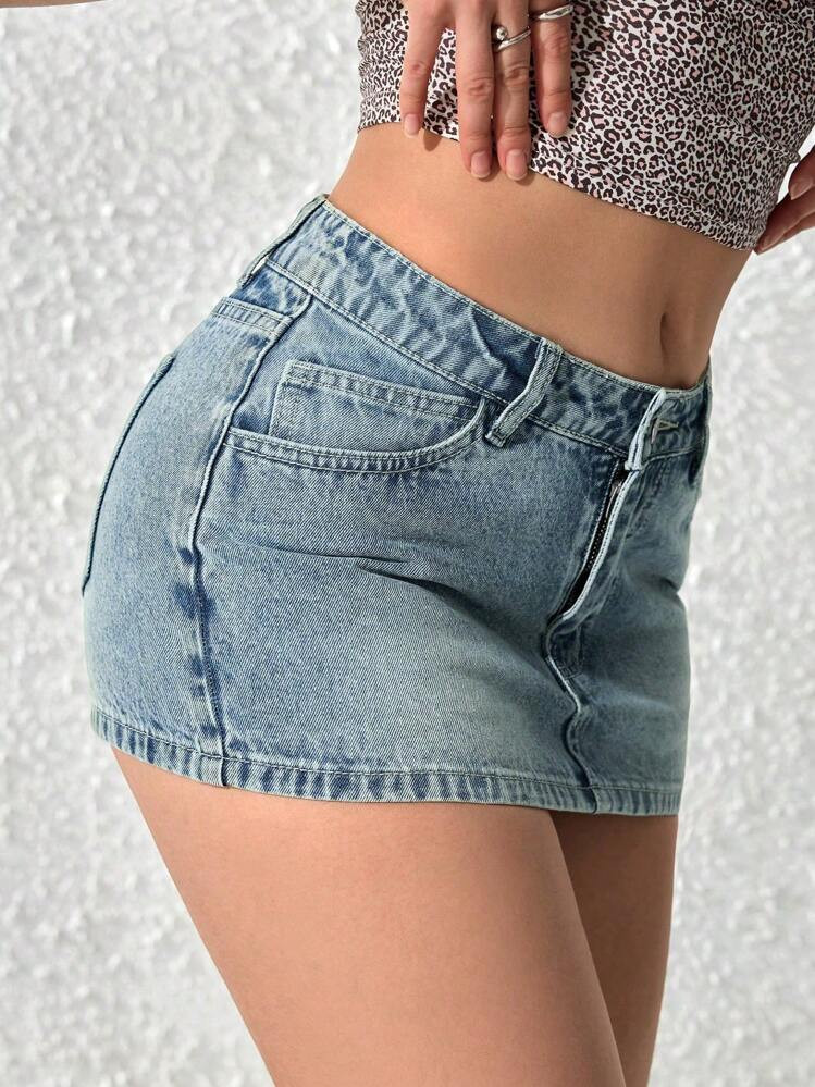 SHEIN PETITE Women's Casual Washed Denim Mini Skirt Y2k | SHEIN