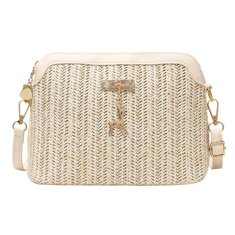 Fashion Straw Women Crossbody Bag Boho Beach Shoulder Zip Handbag (Beige) | Walmart (US)