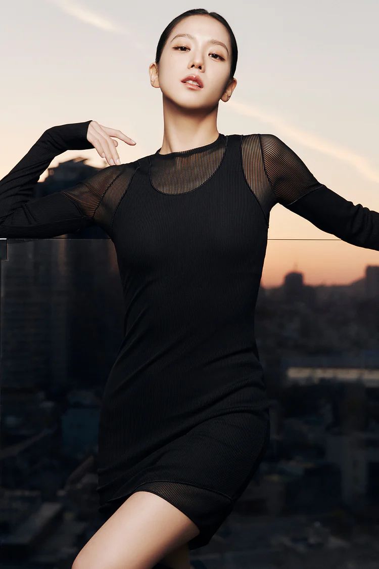 Striped Mesh Synergy Long Sleeve Dress - Black | Alo Yoga
