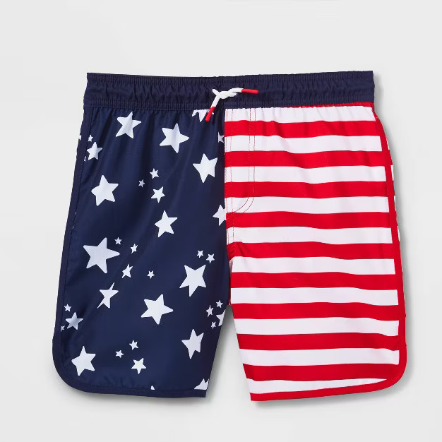 Boys' Americana Flag Print Swim Trunks - Cat & Jack™ Navy Blue | Target