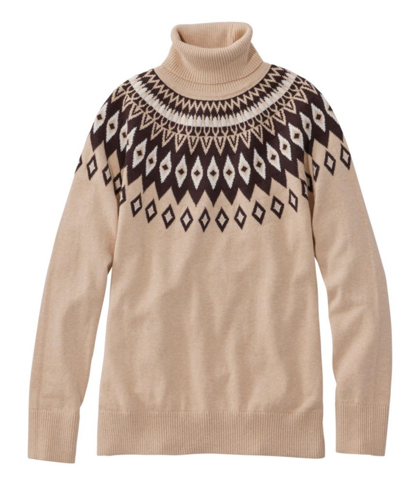 Women's Cotton/Cashmere Sweater, Turtleneck Fair Isle Boulder Heather Fairisle Medium L. L.Bean | L.L. Bean