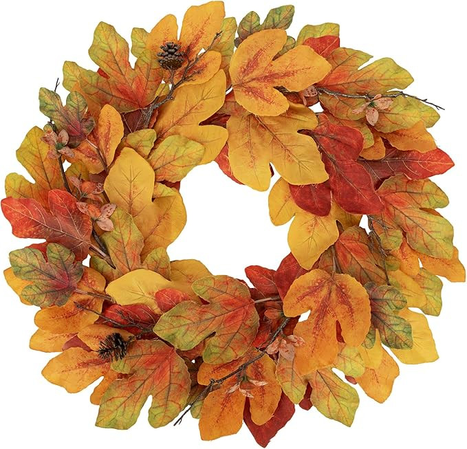 Hollyone Fall Wreaths for Front Door 24 inch Artificial Autumn Maple Leaf Wreath with Pine Cones ... | Amazon (US)