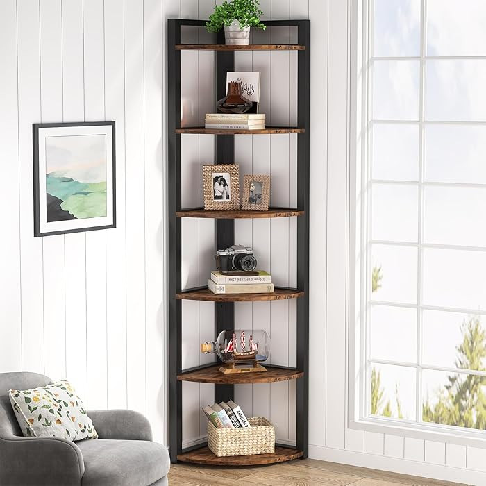 Tribesigns 6 Tier Corner Shelf, 70.9 Inch Tall Corner Bookshelf Small Bookcase Rustic Corner Shel... | Amazon (US)
