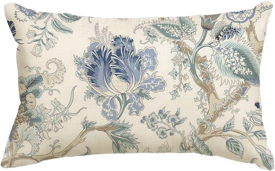 AVOIN colorlife Chinoiserie Flowers Trees Blue Throw Pillow Cover, 12 x 20 Inch Floral Cushion Ca... | Amazon (US)