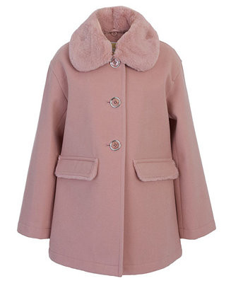 Michael Kors Toddler and Little Girls Detachable Faux Rabbit Fur Collar Jacket - Macy's | Macy's