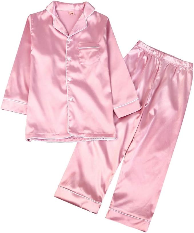 Weixinbuy Pajama Set for Kid Baby Boy Girl Button-up Silk Pajama Sleepwear Nightwear Loungewear C... | Amazon (US)