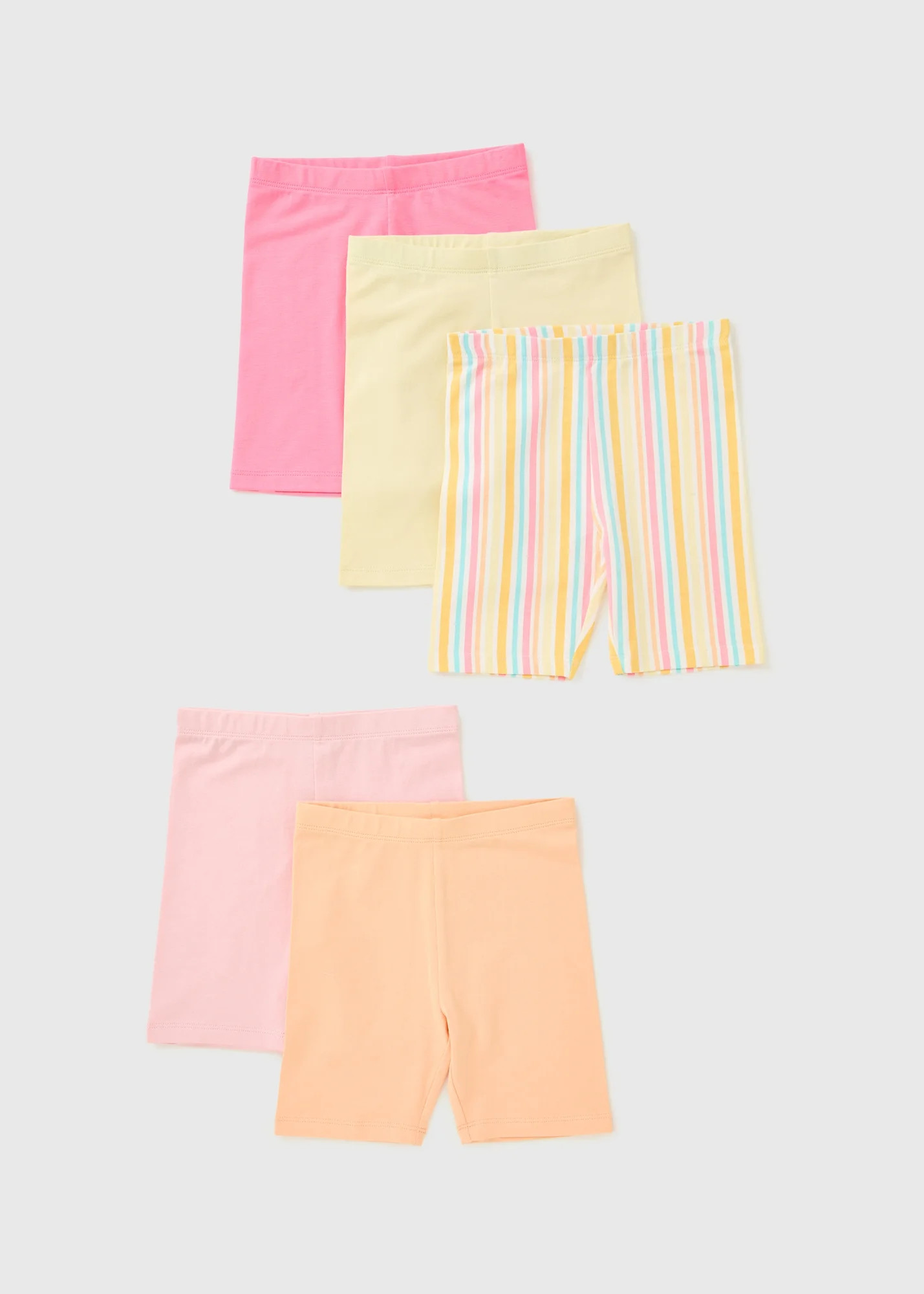 5 Pack Girls Stripe Plain Cycling Shorts (1-7yrs) | Matalan (UK)