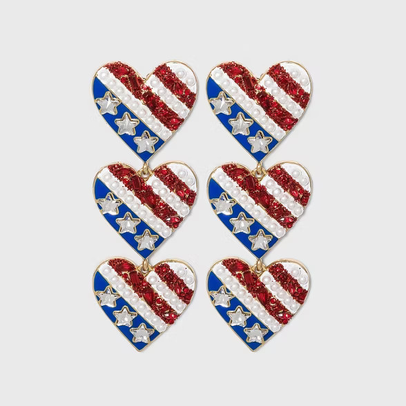SUGARFIX by BaubleBar Star-Spangled Heart Drop Earrings - Red/White/Blue | Target